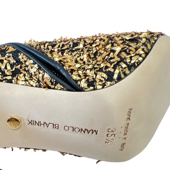 NEW Manolo Blahnik Size 35.5 EU Pluta Golden Speck Metallic-Stiletto Booties - Picture 12 of 16